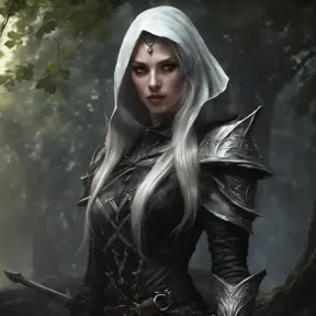 Dungeons and dragons forest elf character full body portrait, white skin, dark gothic black armor, wearing a black veil, dramatic light, dungeon background, 8k, Gothic and Fantasy, Elden Ring, Photo Realistic, Dynamic Lighting by Stanley Artgerm Lau, Greg Rutkowski