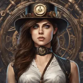 Steampunk portrait of Alexandra Daddario, Highly Detailed, Intricate, Artstation, Beautiful, Digital Painting, Sharp Focus, Concept Art, Elegant