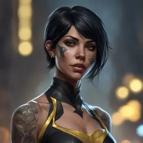 Matte portrait of Cassandra Cain with tattoos, 8k, Highly Detailed, Alluring, Artstation, Bokeh effect, Sharp Focus, Volumetric Lighting, Concept Art by Stanley Artgerm Lau, Greg Rutkowski