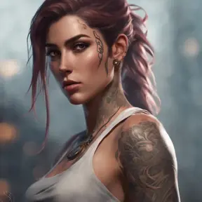 Matte portrait of Kassandra with tattoos, 8k, Highly Detailed, Alluring, Artstation, Bokeh effect, Sharp Focus, Volumetric Lighting, Concept Art by Stanley Artgerm Lau, Greg Rutkowski