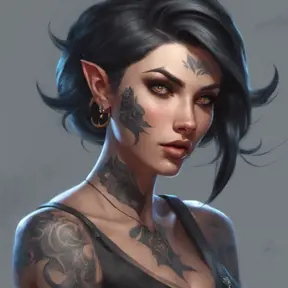 Matte portrait of Vex from League of Legends with tattoos, 8k, Highly Detailed, Powerful, Alluring, Artstation, Magical, Digital Painting, Photo Realistic, Sharp Focus, Volumetric Lighting, Concept Art by Stanley Artgerm Lau, Greg Rutkowski