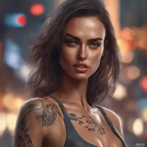 Matte portrait of Irina Shayk with tattoos, 8k, Highly Detailed, Alluring, Artstation, Bokeh effect, Sharp Focus, Volumetric Lighting, Concept Art by Stanley Artgerm Lau, Greg Rutkowski