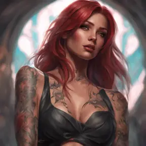 Matte portrait of Katarina with tattoos, 8k, Highly Detailed, Powerful, Alluring, Artstation, Magical, Digital Painting, Photo Realistic, Sharp Focus, Volumetric Lighting, Concept Art by Stanley Artgerm Lau, Alphonse Mucha, Greg Rutkowski