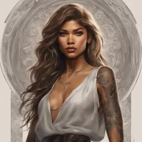 Matte portrait of Zendaya with tattoos, 8k, Highly Detailed, Powerful, Alluring, Artstation, Magical, Digital Painting, Photo Realistic, Sharp Focus, Volumetric Lighting, Concept Art by Stanley Artgerm Lau, Alphonse Mucha, Greg Rutkowski