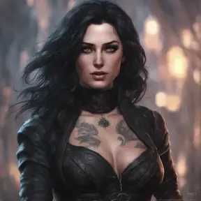 Matte portrait of Yennefer with tattoos, 8k, Highly Detailed, Alluring, Artstation, Bokeh effect, Sharp Focus, Volumetric Lighting, Concept Art by Stanley Artgerm Lau, Greg Rutkowski