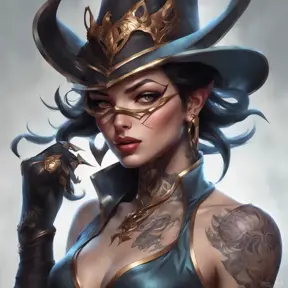 Matte portrait of Vayne with tattoos, 8k, Highly Detailed, Alluring, Artstation, Magical, Digital Painting, Volumetric Lighting, Concept Art by Stanley Artgerm Lau, Alphonse Mucha, Greg Rutkowski