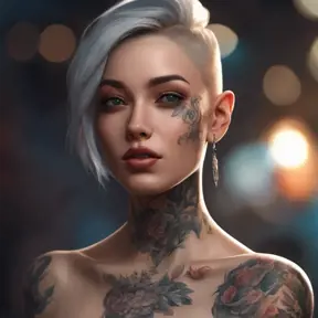 Matte portrait of Lyx with tattoos, 8k, Highly Detailed, Alluring, Artstation, Bokeh effect, Sharp Focus, Volumetric Lighting, Concept Art by Stanley Artgerm Lau, Greg Rutkowski