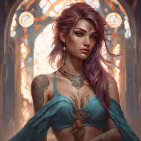 Matte portrait of Sona with tattoos, 8k, Highly Detailed, Powerful, Alluring, Artstation, Magical, Digital Painting, Photo Realistic, Sharp Focus, Volumetric Lighting, Concept Art by Stanley Artgerm Lau, Alphonse Mucha, Greg Rutkowski