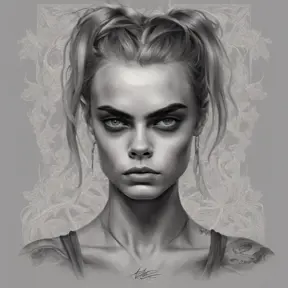 Matte portrait of Cara Delevingne with tattoos, 8k, Highly Detailed, Powerful, Alluring, Artstation, Magical, Digital Painting, Photo Realistic, Sharp Focus, Volumetric Lighting, Concept Art by Stanley Artgerm Lau, Alphonse Mucha, Greg Rutkowski