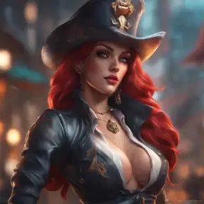 Matte portrait of Miss Fortune with tattoos, 8k, Highly Detailed, Alluring, Artstation, Bokeh effect, Sharp Focus, Volumetric Lighting, Concept Art by Stanley Artgerm Lau, Greg Rutkowski