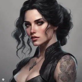 Matte portrait of Yennefer with tattoos, 8k, Highly Detailed, Powerful, Alluring, Artstation, Magical, Digital Painting, Photo Realistic, Sharp Focus, Volumetric Lighting, Concept Art by Stanley Artgerm Lau, Alphonse Mucha, Greg Rutkowski