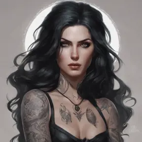 Matte portrait of Yennefer with tattoos, 8k, Highly Detailed, Powerful, Alluring, Artstation, Magical, Digital Painting, Photo Realistic, Sharp Focus, Volumetric Lighting, Concept Art by Stanley Artgerm Lau, Alphonse Mucha, Greg Rutkowski