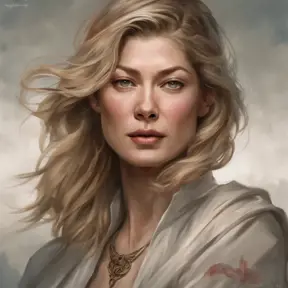 Matte portrait of Rosamund Pike with tattoos, 8k, Highly Detailed, Powerful, Alluring, Artstation, Magical, Digital Painting, Photo Realistic, Sharp Focus, Volumetric Lighting, Concept Art by Stanley Artgerm Lau, Alphonse Mucha, Greg Rutkowski