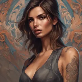 Matte portrait of Emily Ratajkowski with tattoos, 8k, Highly Detailed, Powerful, Alluring, Artstation, Magical, Digital Painting, Photo Realistic, Sharp Focus, Volumetric Lighting, Concept Art by Stanley Artgerm Lau, Alphonse Mucha, Greg Rutkowski