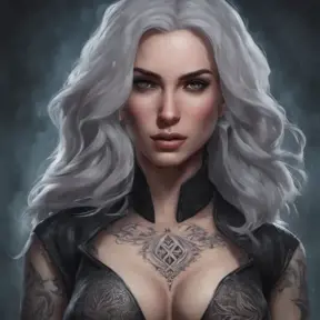 Matte portrait of Yennefer with tattoos, 8k, Highly Detailed, Alluring, Artstation, Bokeh effect, Sharp Focus, Volumetric Lighting, Concept Art by Stanley Artgerm Lau, Greg Rutkowski