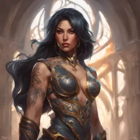 Matte portrait of Sivir with tattoos, 8k, Highly Detailed, Powerful, Alluring, Artstation, Magical, Digital Painting, Photo Realistic, Sharp Focus, Volumetric Lighting, Concept Art by Stanley Artgerm Lau, Alphonse Mucha, Greg Rutkowski