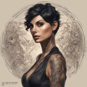 Matte portrait of Morena Baccarin with tattoos, 8k, Highly Detailed, Powerful, Alluring, Artstation, Magical, Digital Painting, Photo Realistic, Sharp Focus, Volumetric Lighting, Concept Art by Stanley Artgerm Lau, Alphonse Mucha, Greg Rutkowski