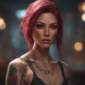 Matte portrait of Katarina with tattoos, 8k, Highly Detailed, Alluring, Artstation, Bokeh effect, Sharp Focus, Volumetric Lighting, Concept Art by Stanley Artgerm Lau, Greg Rutkowski