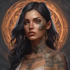 Matte portrait of Allesandra Ambrosio with tattoos, 8k, Highly Detailed, Powerful, Alluring, Artstation, Magical, Digital Painting, Photo Realistic, Sharp Focus, Volumetric Lighting, Concept Art by Stanley Artgerm Lau, Alphonse Mucha, Greg Rutkowski