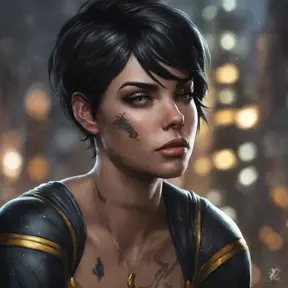 Matte portrait of Cassandra Cain with tattoos, 8k, Highly Detailed, Alluring, Artstation, Bokeh effect, Sharp Focus, Volumetric Lighting, Concept Art by Stanley Artgerm Lau, Greg Rutkowski