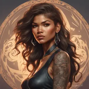 Matte portrait of Zendaya with tattoos, 8k, Highly Detailed, Powerful, Alluring, Artstation, Magical, Digital Painting, Photo Realistic, Sharp Focus, Volumetric Lighting, Concept Art by Stanley Artgerm Lau, Alphonse Mucha, Greg Rutkowski