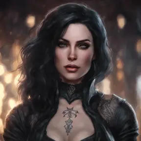 Matte portrait of Yennefer with tattoos, 8k, Highly Detailed, Alluring, Artstation, Bokeh effect, Sharp Focus, Volumetric Lighting, Concept Art by Stanley Artgerm Lau, Greg Rutkowski