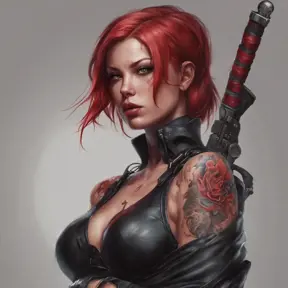 Matte portrait of BloodRayne  with tattoos, 8k, Highly Detailed, Powerful, Alluring, Artstation, Magical, Digital Painting, Photo Realistic, Sharp Focus, Volumetric Lighting, Concept Art by Stanley Artgerm Lau, Alphonse Mucha, Greg Rutkowski