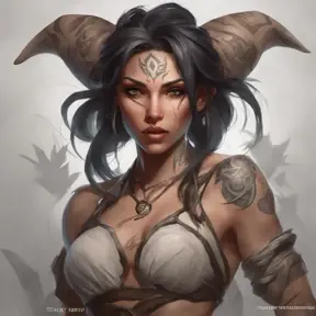 Matte portrait of Nidalee with tattoos, 8k, Highly Detailed, Powerful, Alluring, Artstation, Magical, Digital Painting, Photo Realistic, Sharp Focus, Volumetric Lighting, Concept Art by Stanley Artgerm Lau, Alphonse Mucha, Greg Rutkowski