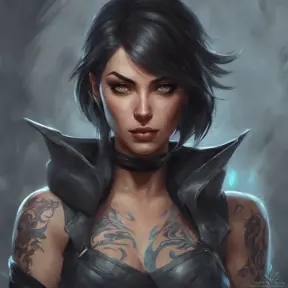 Matte portrait of Vex from League of Legends with tattoos, 8k, Highly Detailed, Powerful, Alluring, Artstation, Magical, Digital Painting, Photo Realistic, Sharp Focus, Volumetric Lighting, Concept Art by Stanley Artgerm Lau, Greg Rutkowski