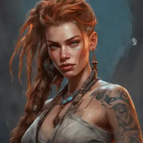 Matte portrait of Aloy with tattoos, 8k, Highly Detailed, Powerful, Alluring, Artstation, Magical, Digital Painting, Photo Realistic, Sharp Focus, Volumetric Lighting, Concept Art by Stanley Artgerm Lau, Alphonse Mucha, Greg Rutkowski