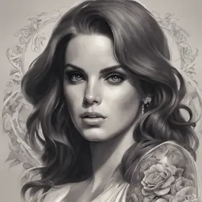 Matte portrait of Lana Del Rey with tattoos, 8k, Highly Detailed, Powerful, Alluring, Artstation, Magical, Digital Painting, Photo Realistic, Sharp Focus, Volumetric Lighting, Concept Art by Stanley Artgerm Lau, Alphonse Mucha, Greg Rutkowski