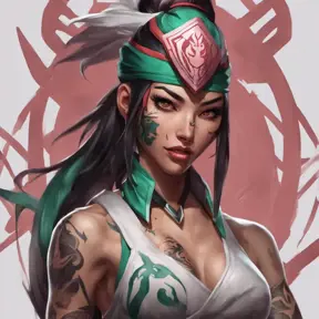 Matte portrait of Akali from League of Legends with tattoos, 8k, Highly Detailed, Powerful, Alluring, Artstation, Magical, Digital Painting, Photo Realistic, Sharp Focus, Volumetric Lighting, Concept Art by Stanley Artgerm Lau, Alphonse Mucha, Greg Rutkowski