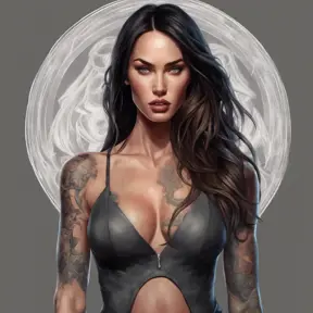 Matte portrait of Megan Fox with tattoos, 8k, Highly Detailed, Powerful, Alluring, Artstation, Magical, Digital Painting, Photo Realistic, Sharp Focus, Volumetric Lighting, Concept Art by Stanley Artgerm Lau, Alphonse Mucha, Greg Rutkowski