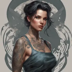 Matte portrait of Vex with tattoos, 8k, Highly Detailed, Powerful, Alluring, Artstation, Magical, Digital Painting, Photo Realistic, Sharp Focus, Volumetric Lighting, Concept Art by Stanley Artgerm Lau, Alphonse Mucha, Greg Rutkowski