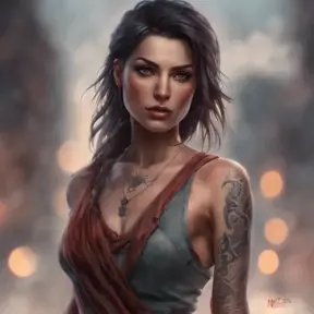 Matte portrait of Kassandra with tattoos, 8k, Highly Detailed, Alluring, Artstation, Bokeh effect, Sharp Focus, Volumetric Lighting, Concept Art by Stanley Artgerm Lau, Greg Rutkowski