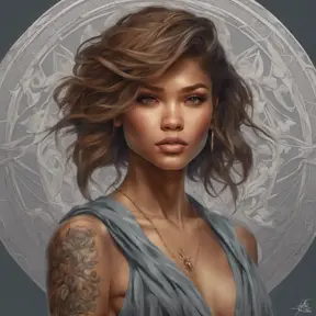 Matte portrait of Zendaya with tattoos, 8k, Highly Detailed, Powerful, Alluring, Artstation, Magical, Digital Painting, Photo Realistic, Sharp Focus, Volumetric Lighting, Concept Art by Stanley Artgerm Lau, Alphonse Mucha, Greg Rutkowski