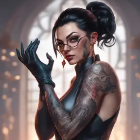 Matte portrait of Vayne with tattoos, 8k, Highly Detailed, Alluring, Artstation, Bokeh effect, Sharp Focus, Volumetric Lighting, Concept Art by Stanley Artgerm Lau, Greg Rutkowski