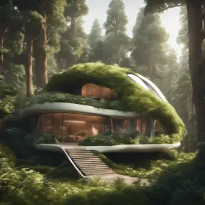 Beautiful futuristic organic house made from imaginary plants in a forest, 8k, Award-Winning, Highly Detailed, Beautiful, Epic, Octane Render, Unreal Engine, Radiant, Volumetric Lighting by Greg Rutkowski