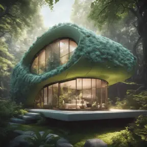 Beautiful futuristic organic house made from imaginary plants in a forest, 8k, Award-Winning, Highly Detailed, Beautiful, Epic, Octane Render, Unreal Engine, Radiant, Volumetric Lighting by Stanley Artgerm Lau