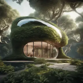 Beautiful futuristic organic house made from imaginary plants in a forest, 8k, Award-Winning, Highly Detailed, Beautiful, Epic, Octane Render, Unreal Engine, Radiant, Volumetric Lighting by Stefan Kostic