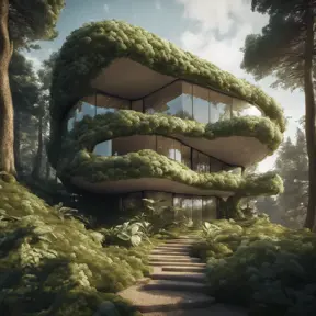 Beautiful futuristic organic house made from imaginary plants in a forest, 8k, Award-Winning, Highly Detailed, Beautiful, Epic, Octane Render, Unreal Engine, Radiant, Volumetric Lighting by Stefan Kostic