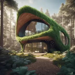 Beautiful futuristic organic house made from imaginary plants in a forest, 8k, Award-Winning, Highly Detailed, Beautiful, Epic, Octane Render, Unreal Engine, Radiant, Volumetric Lighting by WLOP