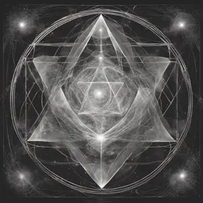 polution symboles, connected to other universes, to the invisible worlds, shades of grey colors, shinning light, sacred geometry, Digital Illustration