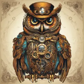 Steampunk portrait of an owl, clean vector, colorful illustration, inspired by future technology, Highly Detailed, Vintage Illustration, Steampunk, Smooth, Vector Art, Colorful