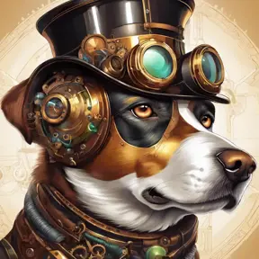 Steampunk portrait of a dog, clean vector, colorful illustration, inspired by future technology, Highly Detailed, Vintage Illustration, Steampunk, Smooth, Vector Art, Colorful by Stanley Artgerm Lau