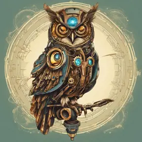 Steampunk portrait of an owl, clean vector, colorful illustration, inspired by future technology, Highly Detailed, Vintage Illustration, Steampunk, Smooth, Vector Art, Colorful