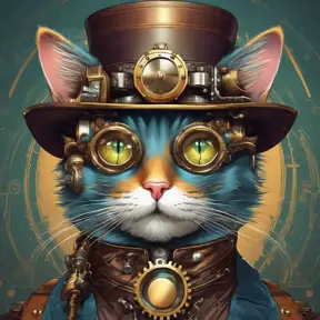 Steampunk portrait of a cat, clean vector, colorful illustration, inspired by future technology, Highly Detailed, Vintage Illustration, Steampunk, Smooth, Vector Art, Colorful by Stanley Artgerm Lau