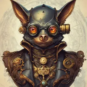 Steampunk portrait of a Bat, clean vector, colorful illustration, inspired by future technology, Highly Detailed, Vintage Illustration, Steampunk, Smooth, Vector Art, Colorful by Stanley Artgerm Lau