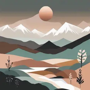 boho art Minimalist landscape mountains, Landscape