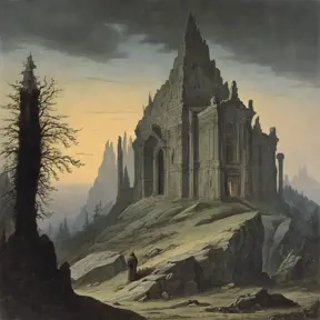 An old temple, Vintage Illustration, Fantasy by Caspar David Friedrich